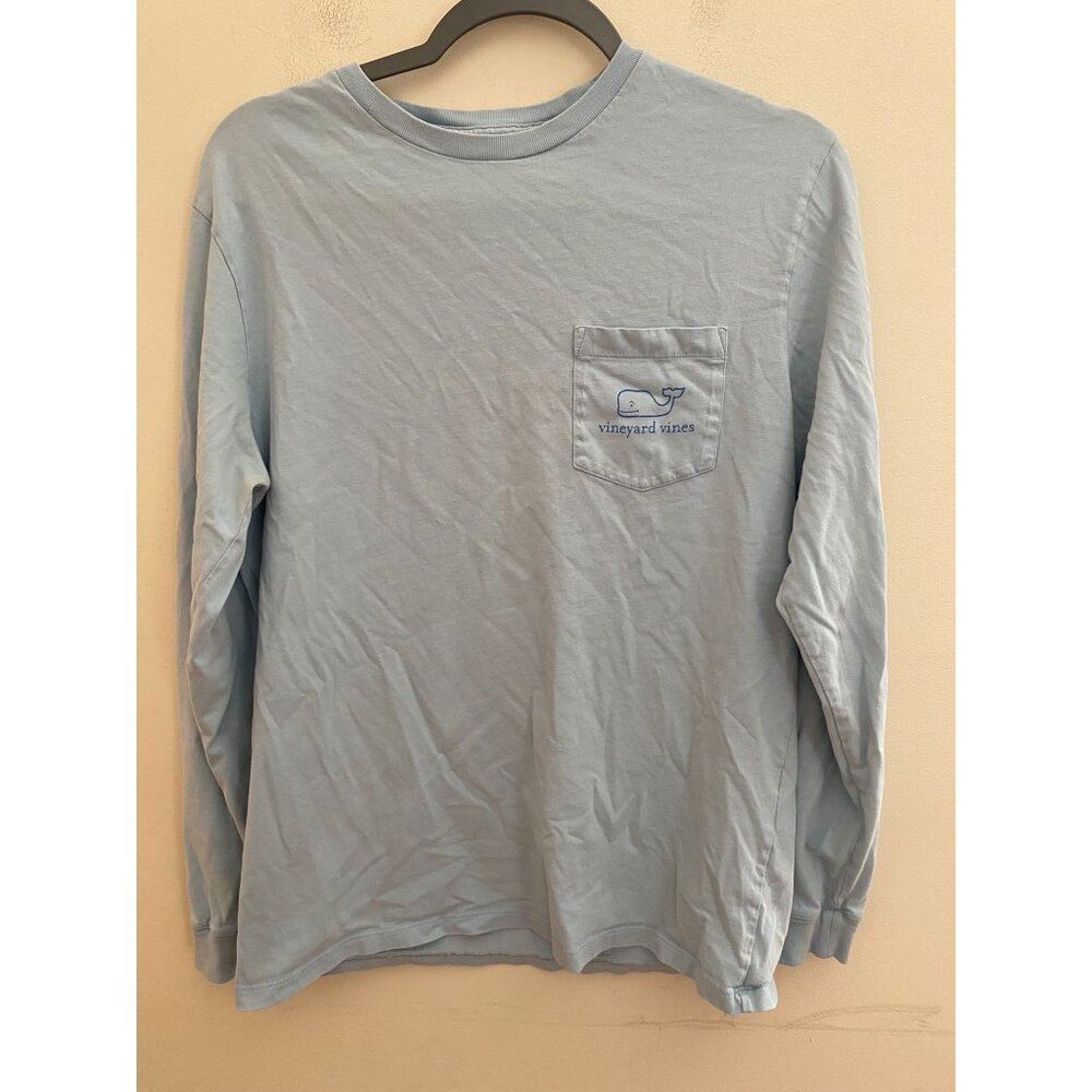 Men's Vineyard Vines Baby Blue Whale Logo Long Sleeve Pocket‎ Tee Size Small